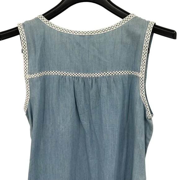 Spense Embroidered Chambray Sleeveless Jean Pockets Tassel Dress Short Large - Picture 4 of 7